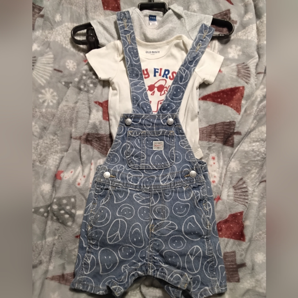 Old Navy Smiley Face Denim Overalls Bundle Baby 6-12mos